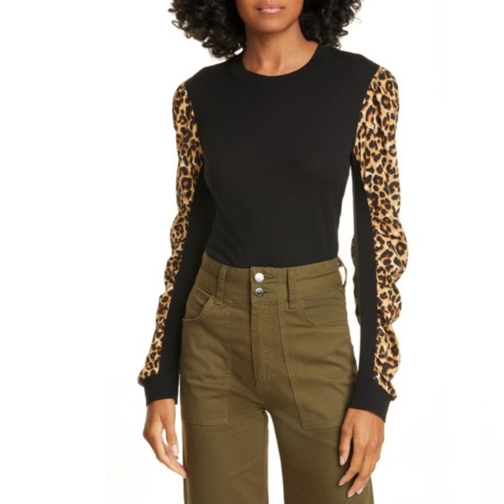 Veronica Beard Adler Mixed Media Puff Sleeve Sweater, S
